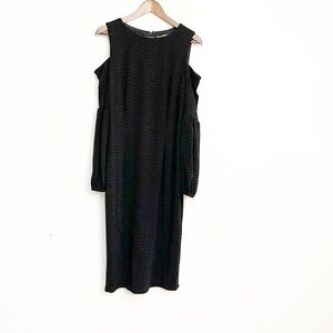 London Times Cold Shoulder Sleeve Casual Dress Women Size 14 Color Black